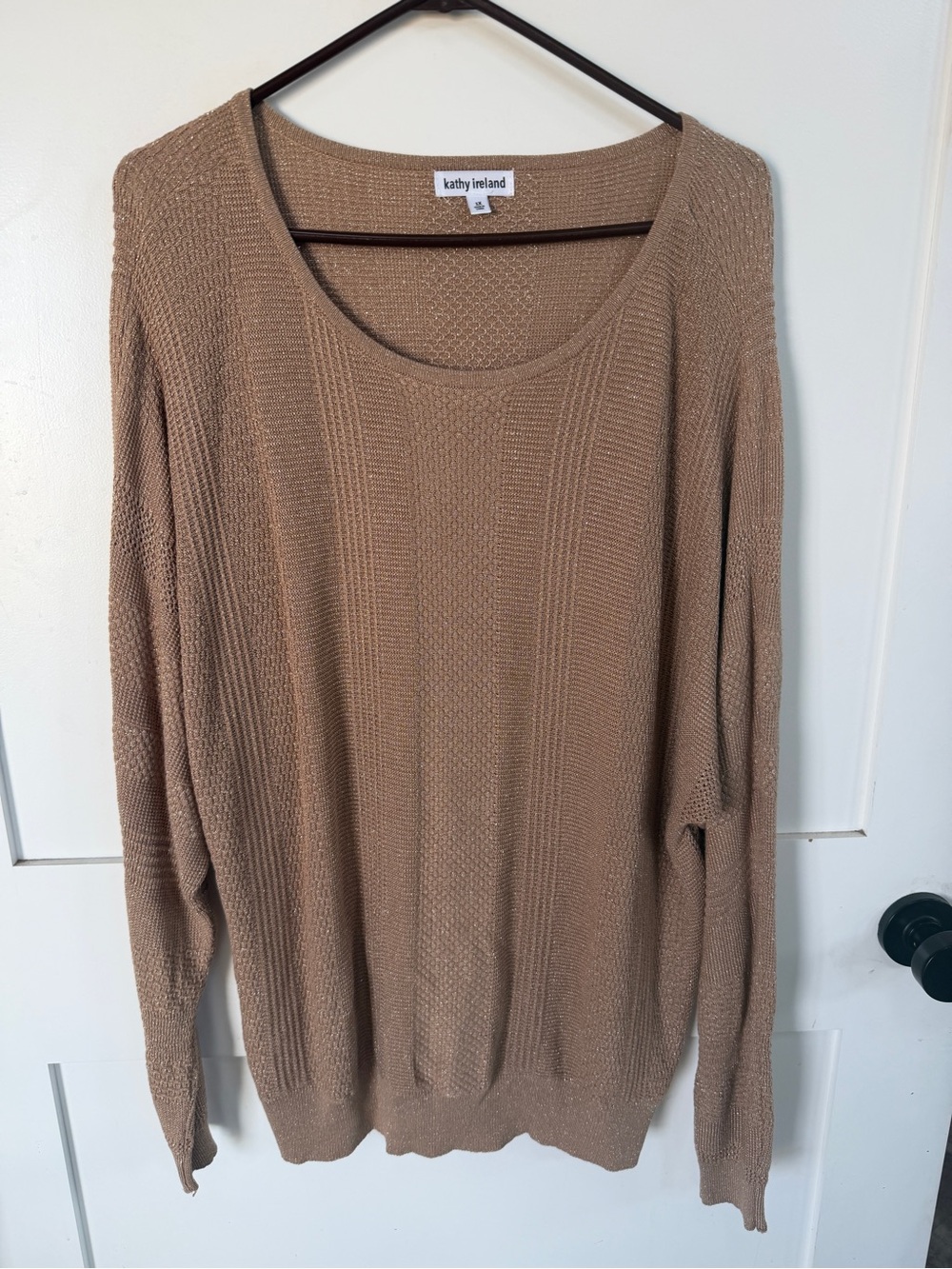 kathy ireland Scoop Neck Knit Sweater in Taupe 1X